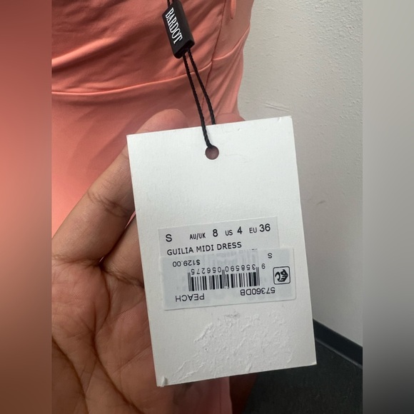 Bardot Orange Peach Stretch Halter Midi Slit Dress Guilia Size Small - Picture 6 of 12